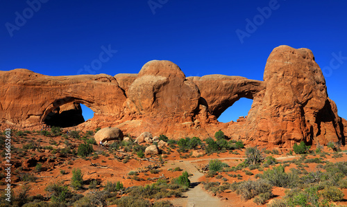 North and south window in Arches national park landscape on a summer day