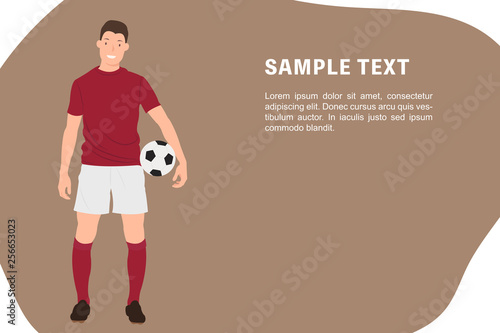 Cartoon people character design banner template a soccer player holding a football in red sportswear