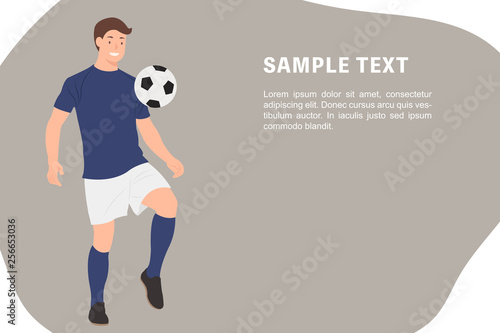 Cartoon people character design banner template soccer player playing with a soccer ball