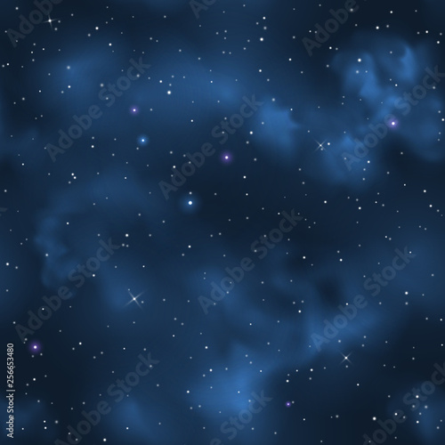 Vector beautiful dark blue starry sky seamless pattern or background