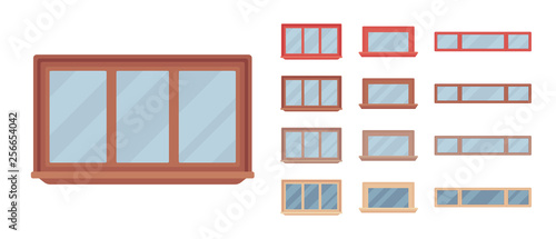 Window for building fitted with glass in a frame. Small rectangle facade elements. Home and office design for residential project. Vector flat style cartoon illustration isolated on white background