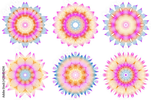 Set of Floral Color Mandala. Arabic, Indian, Motifs. Vector Illustration. Rainbow color