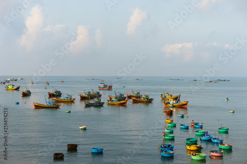 fishing village,Landscape with sea and traditional colorful fishing boats 