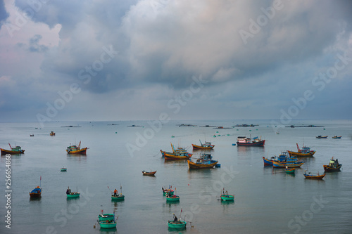fishing village,Landscape with sea and traditional colorful fishing boats 