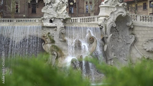 Fountain on the Valentino park Square in Torino, Italy in 4K