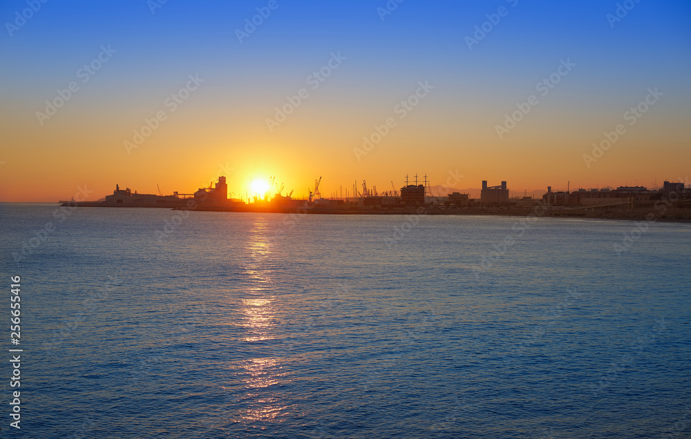 Tarragona port sunset in Mediterranean