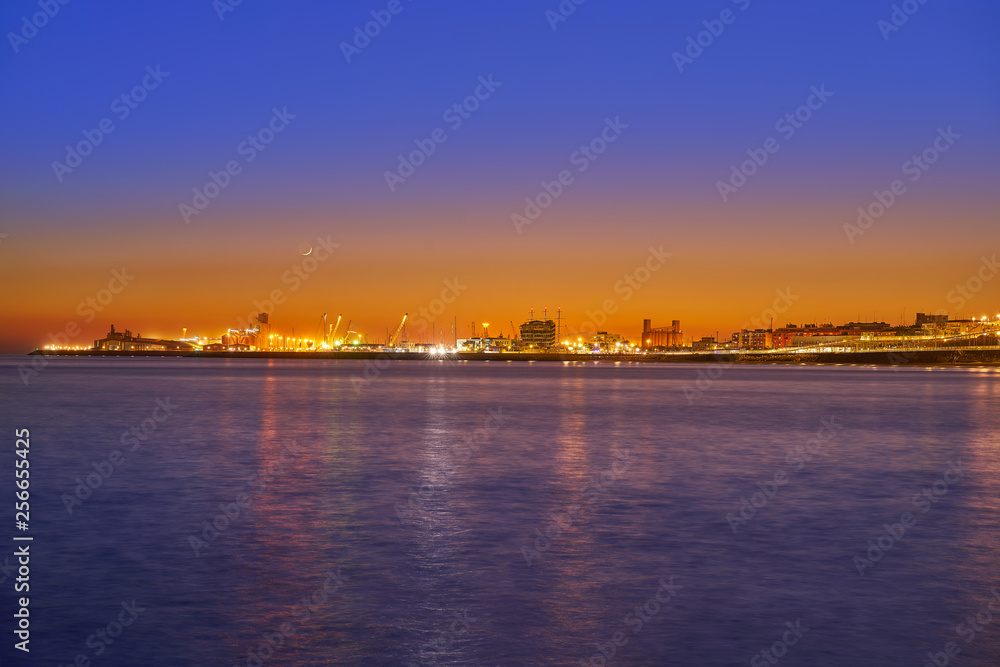 Tarragona port sunset in Mediterranean