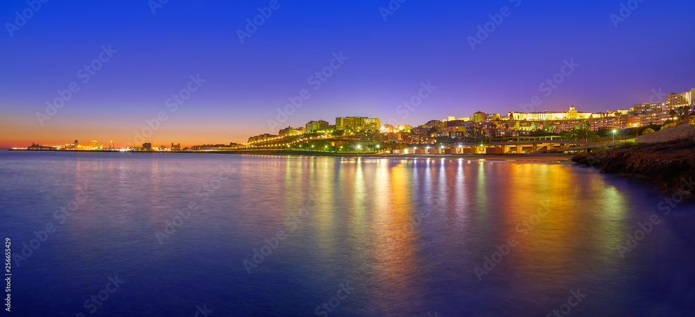 Tarragona port sunset in Mediterranean sea of spain