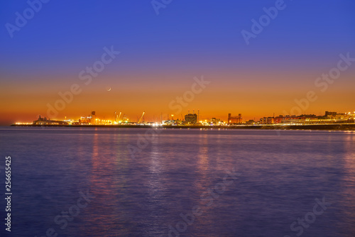 Tarragona port sunset in Mediterranean