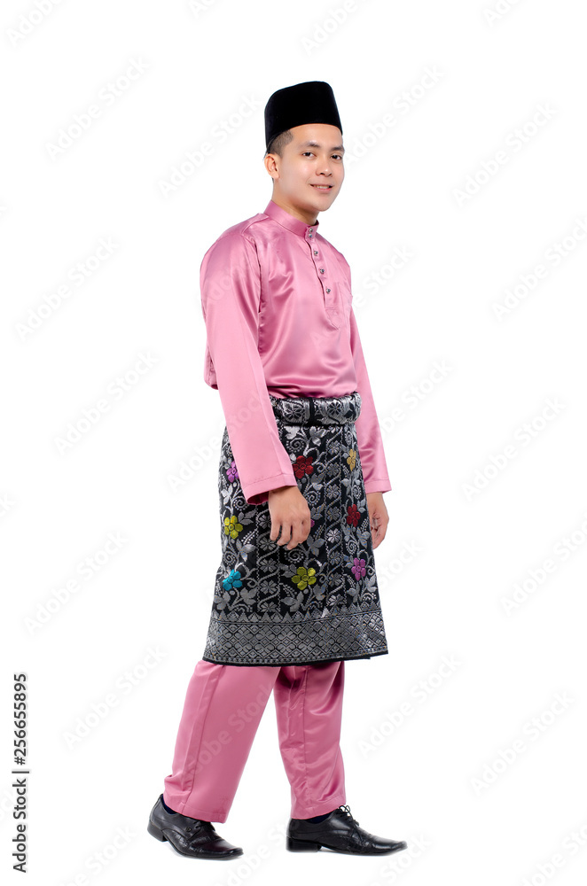 Portrait of young and handsome asian man with traditional clothing