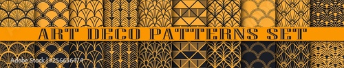 Vector modern tiles patterns collection. Set of abstract art deco seamless monochrome backgrounds