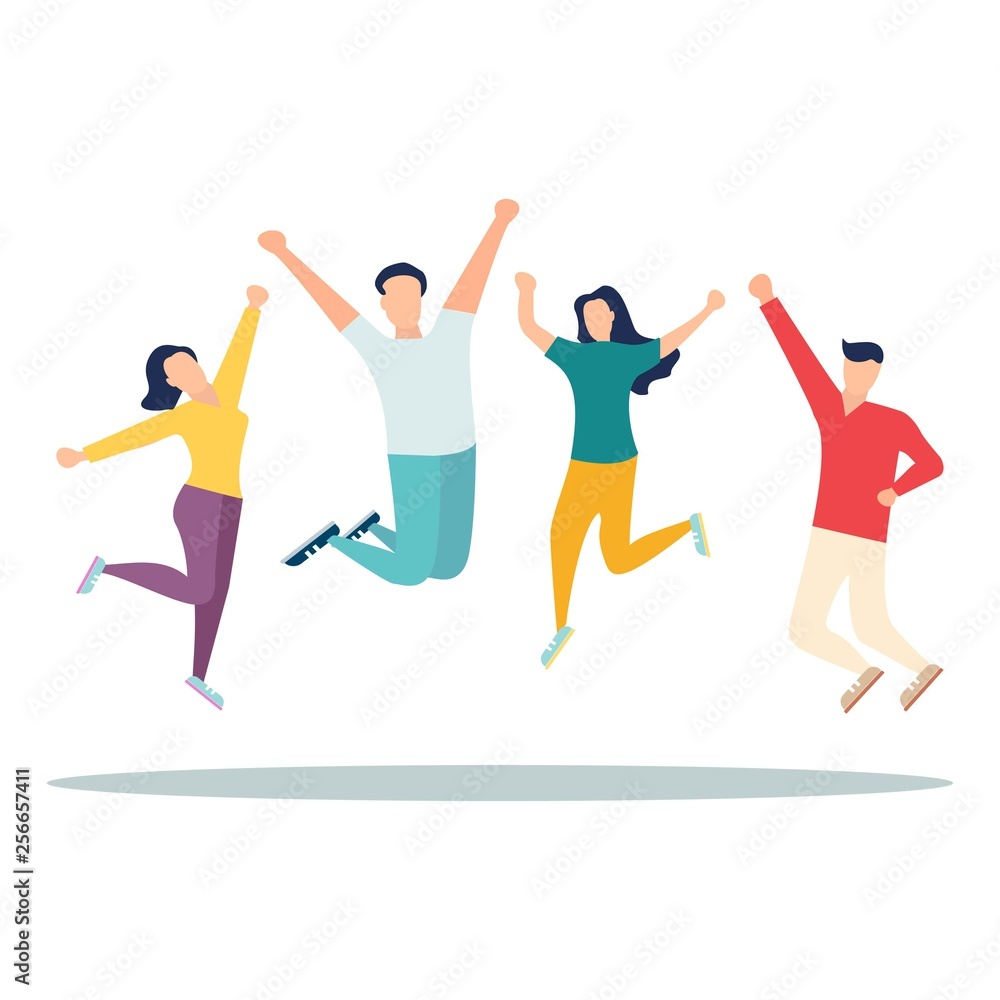 Vector illustrator, a group of happy, jumping people with happiness