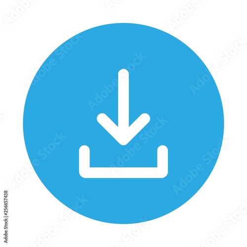 Download icon vector. Downloading vector icon in blue circle.