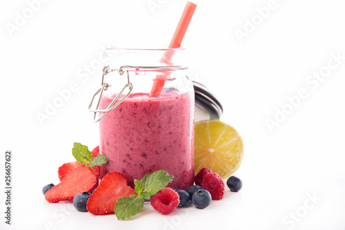berry fruit smoothie on white background