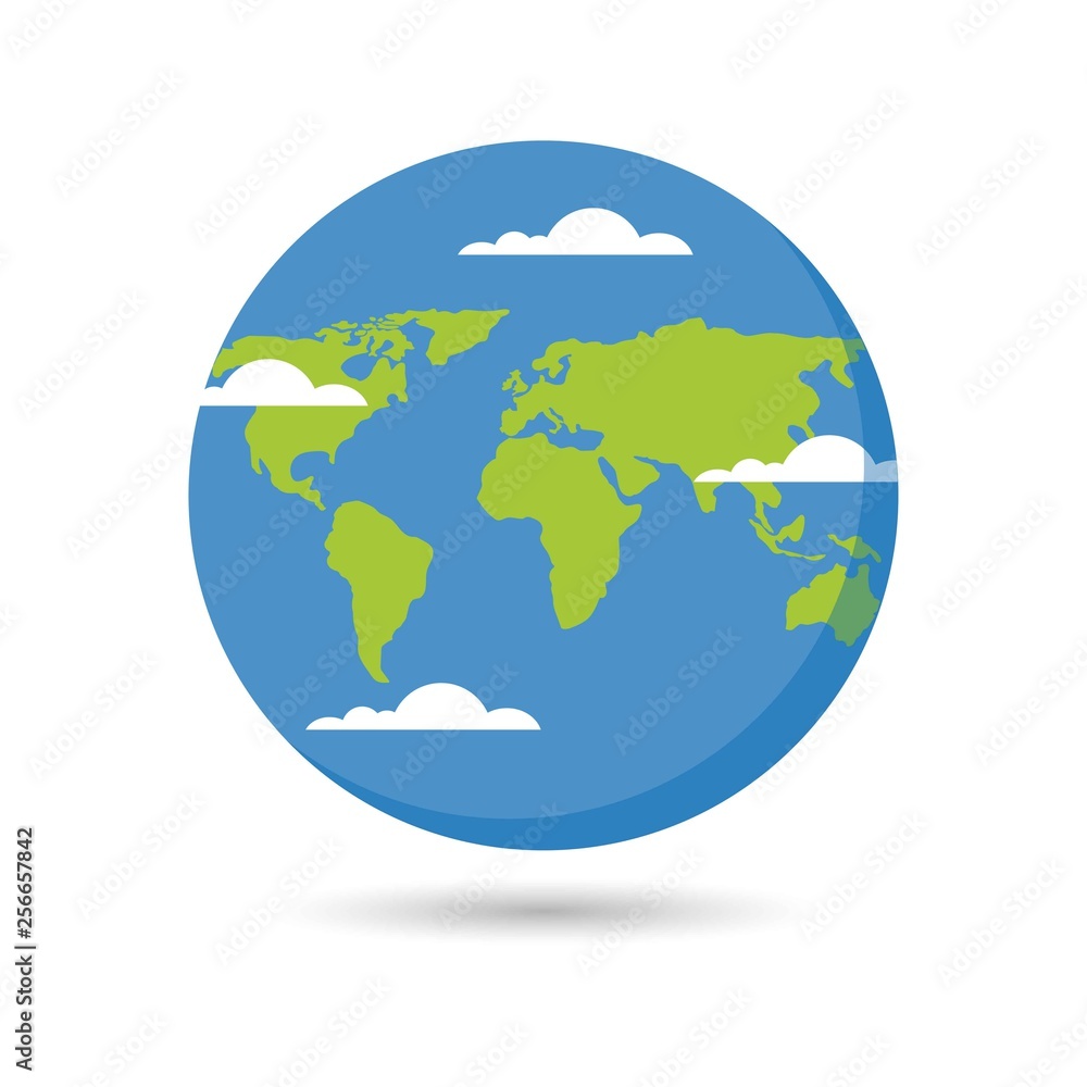 Naklejka premium Earth icon, earth with shadow and clouds