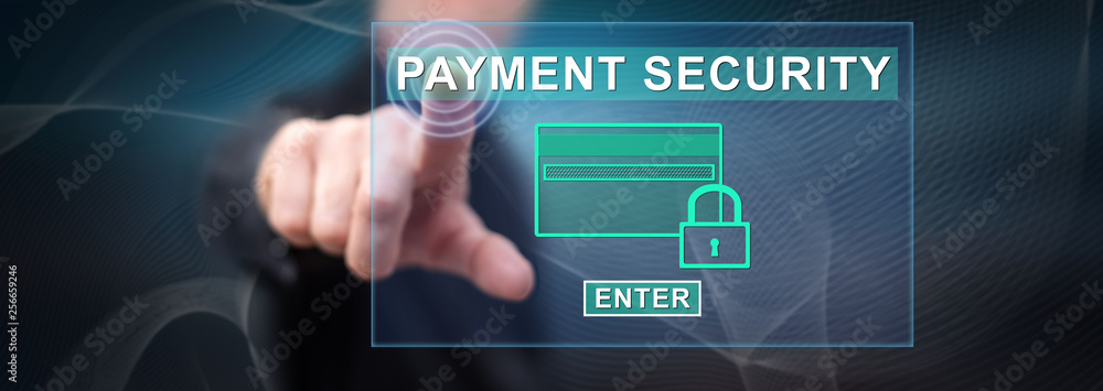 Man touching a payment security concept Man touching a payment security concept