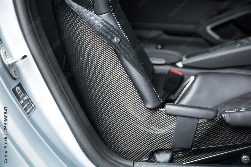 Close up of carbon fibre bucket car seat