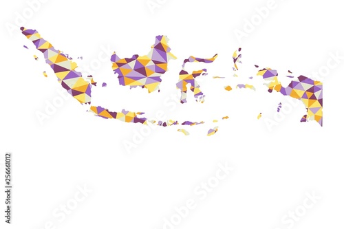 Indonesia polygonal map background  low poly style yellow  orange  blue  purple colors  vector illustration eps