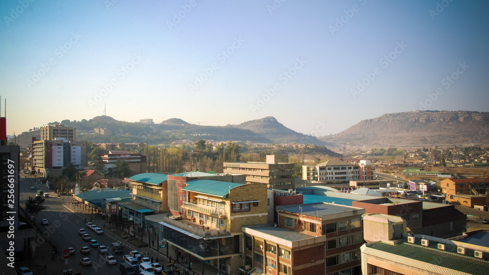 Aerial panorama view to Maseru, capital of Lesotho