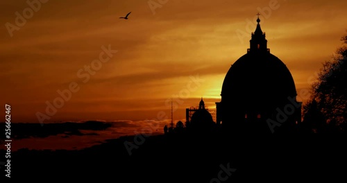 Timelapse Rome Sunset behind the Vatican Dome Saturated Color