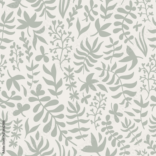 Wallpaper Mural Grey greenery leaves on white background floral seamless vector pattern Torontodigital.ca