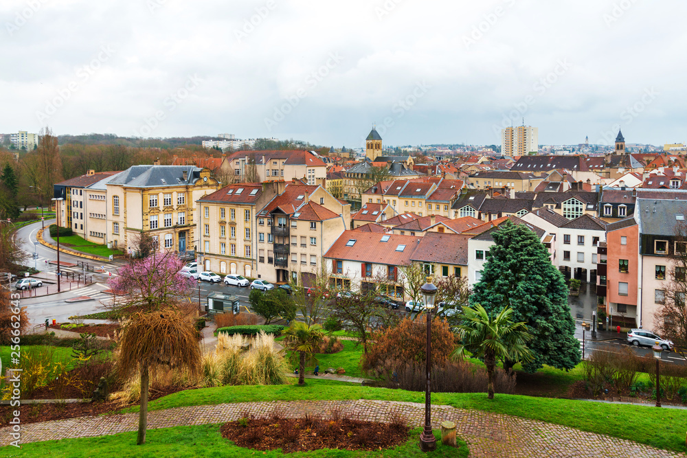 Metz, FRANCE - April 1, 2018: Street view of downtown in Metz, France