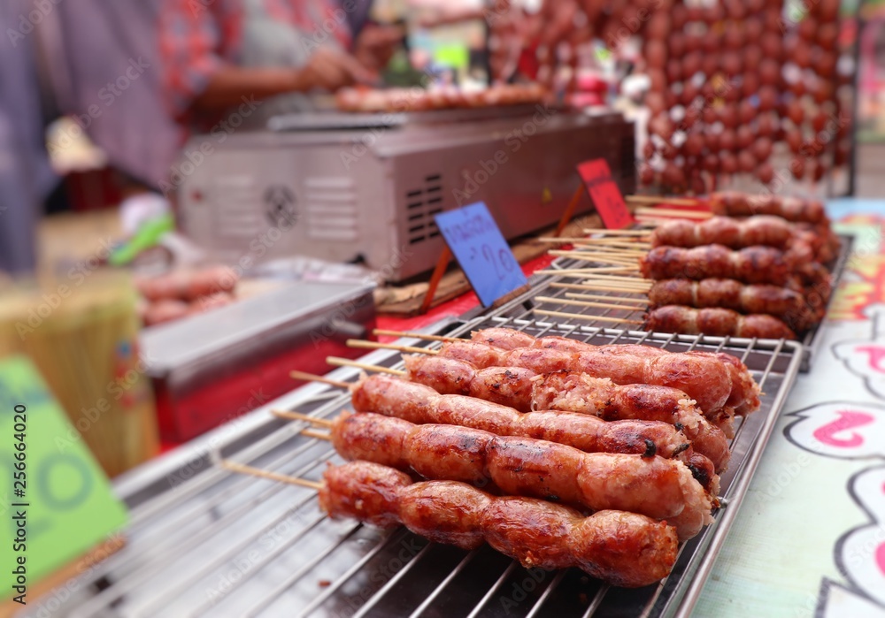 grilled sausages at street food