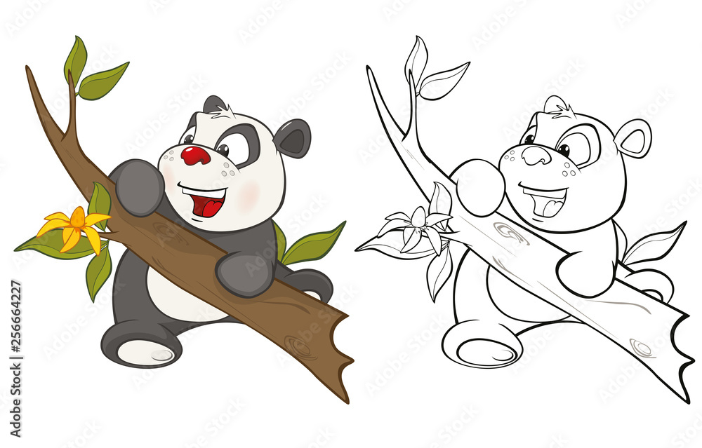 Plakat Vector Illustration of a Cute Cartoon Character Panda for you Design and Computer Game. Coloring Book Outline Set