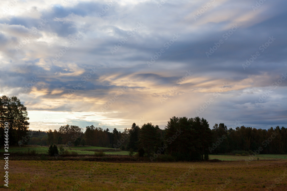 Beautiful clouds over countryside landscape