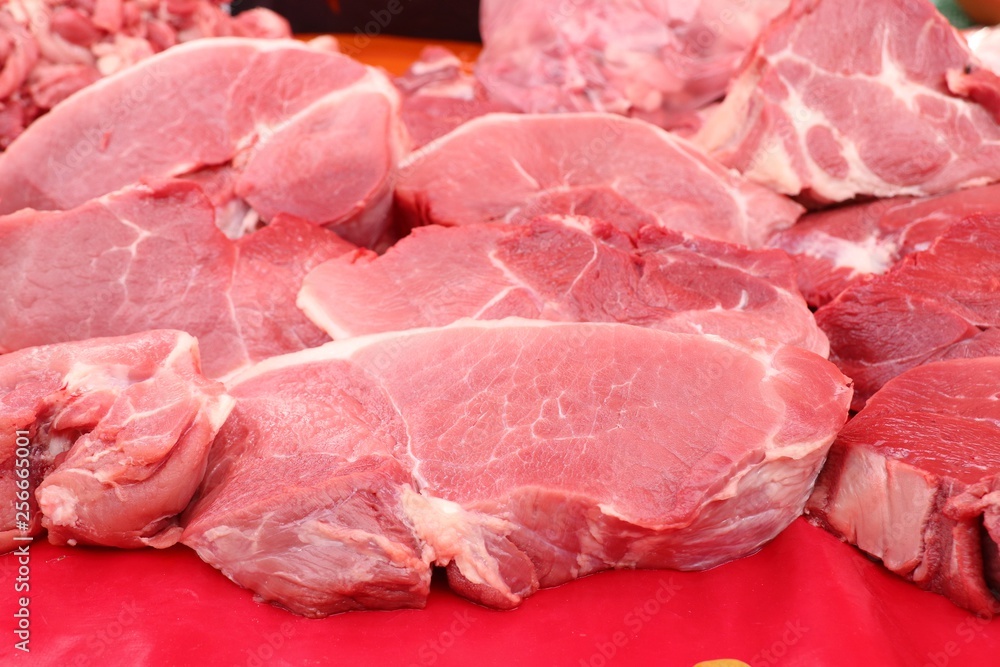fresh pork meat in market