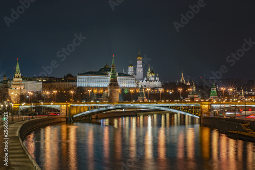Russia, Moscow, evening landscape view of the Kremlin from the Patriarchal bridge