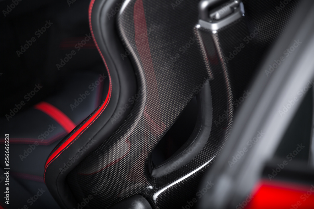 Detail shot of carbon fibre seat in racing car