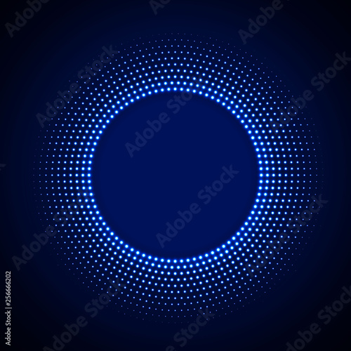 Technology background in neon style with neon glowing circle halftone ornament. Abstract disco background. Vintage cover. Vector illustration