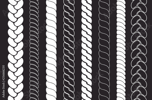 Plait and braids pattern brush set, Ropes in knotting style. Vector illustration