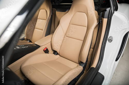 Beige leather car seat