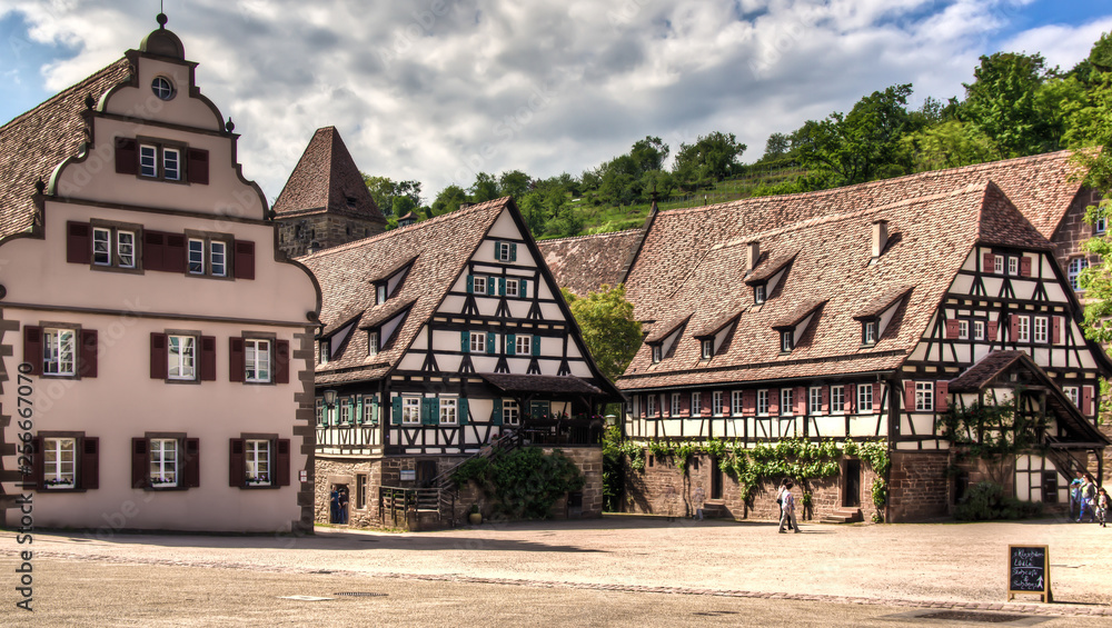 half timber houses in front of monastery maulbronn
