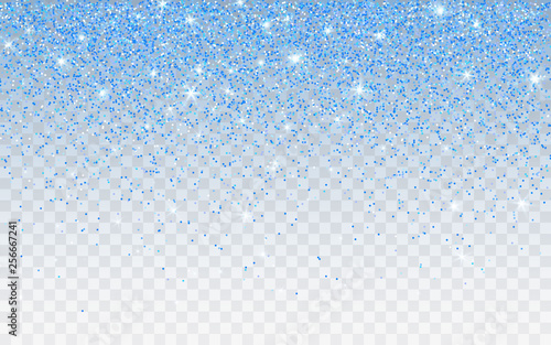 Blue glitter sparkle on a transparent background. Blue vibrant background with twinkle lights. Vector illustration