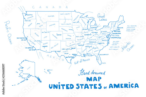USA map vector. Hand drawned vector illustration of United States of America map