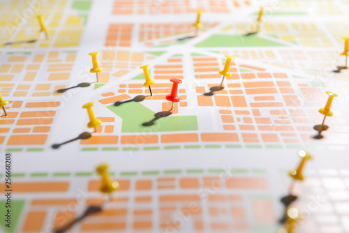 Pins on map, closeup