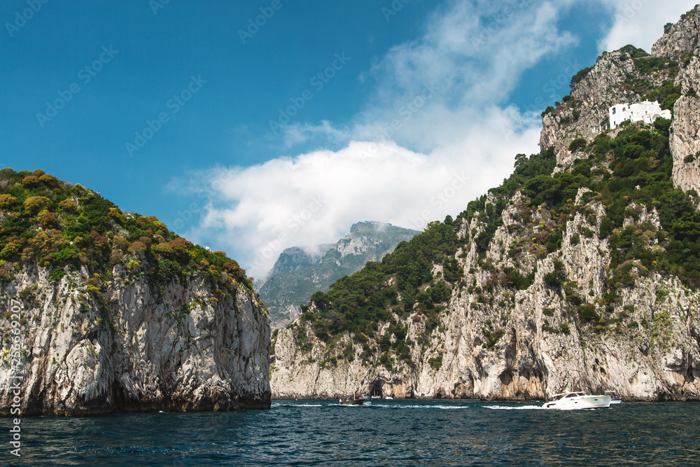 View from the boat on Capri island coast. Italy.