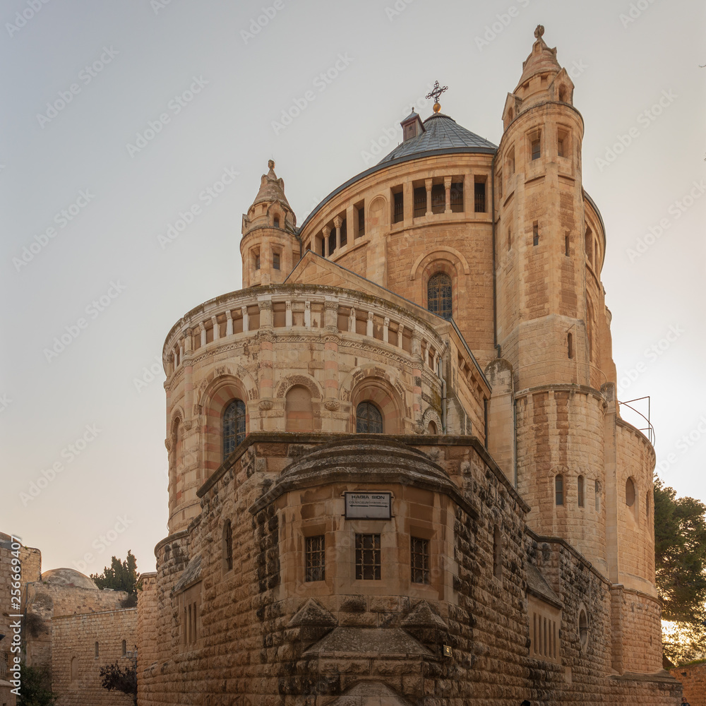 View on Dormitsion abbey in Jerusalem at dusk