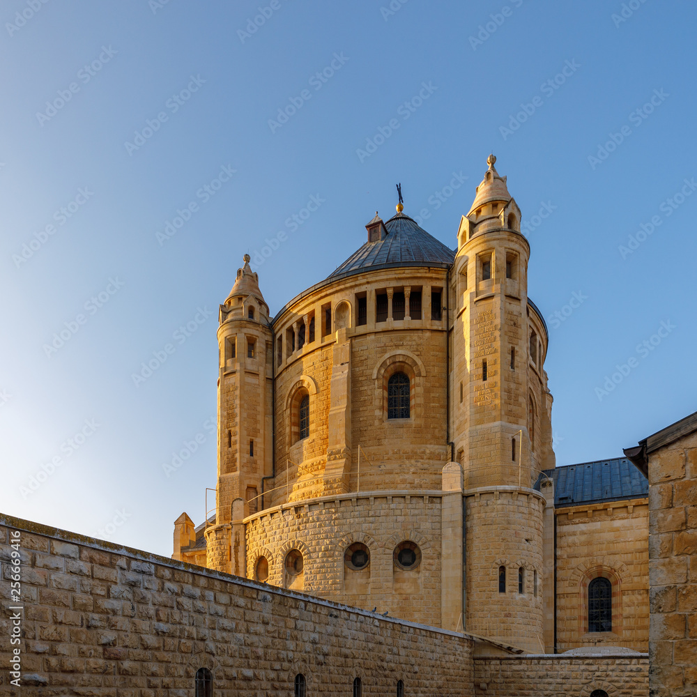 View on Dormitsion abbey in Jerusalem at sunset