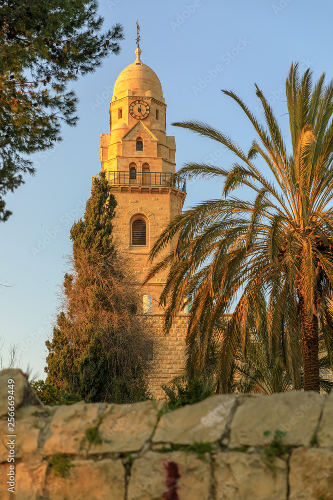 View on bell tower in Dormitsion abbey in Jerusalem