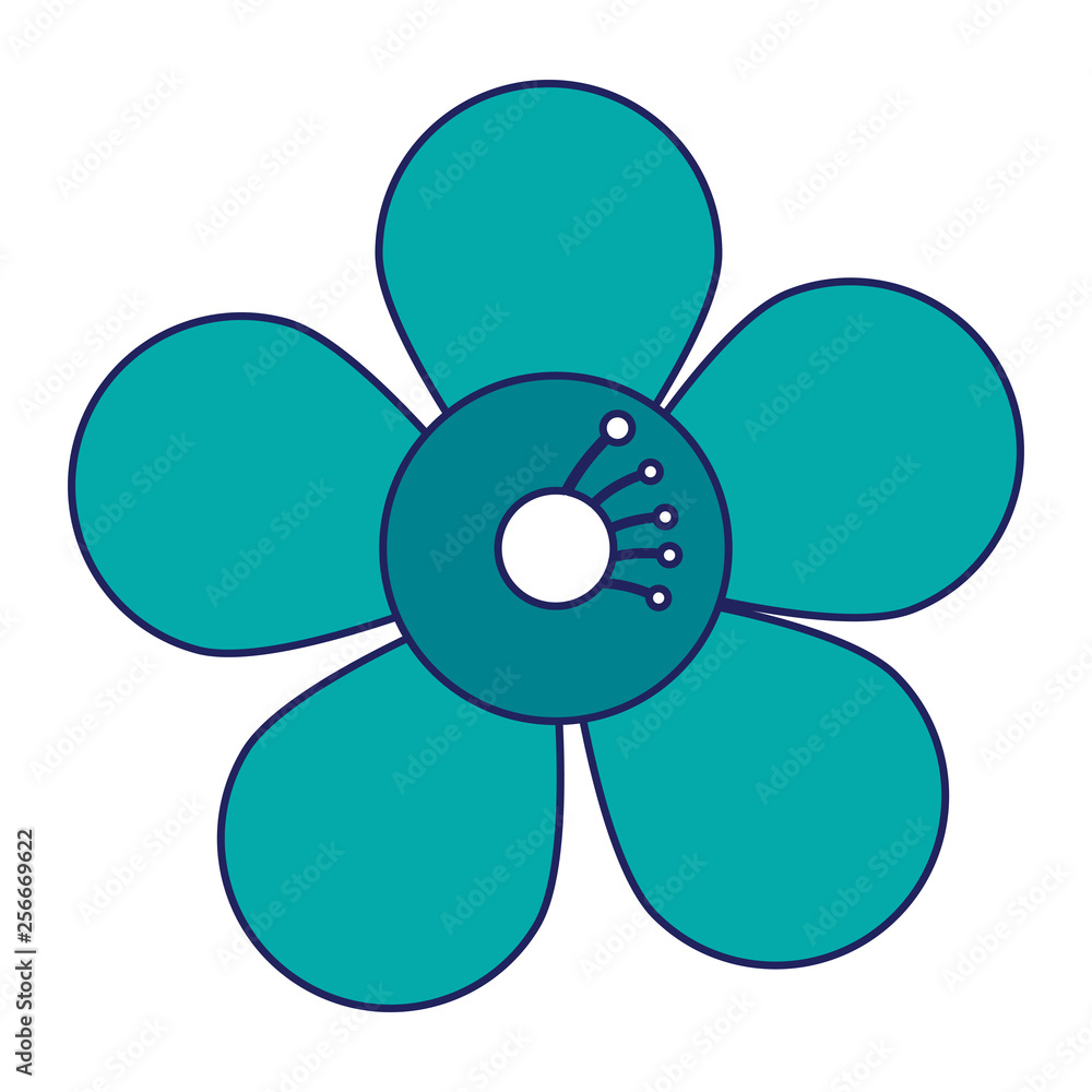Beautiful flower cartoon isolated blue lines Beautiful flower cartoon isolated blue lines