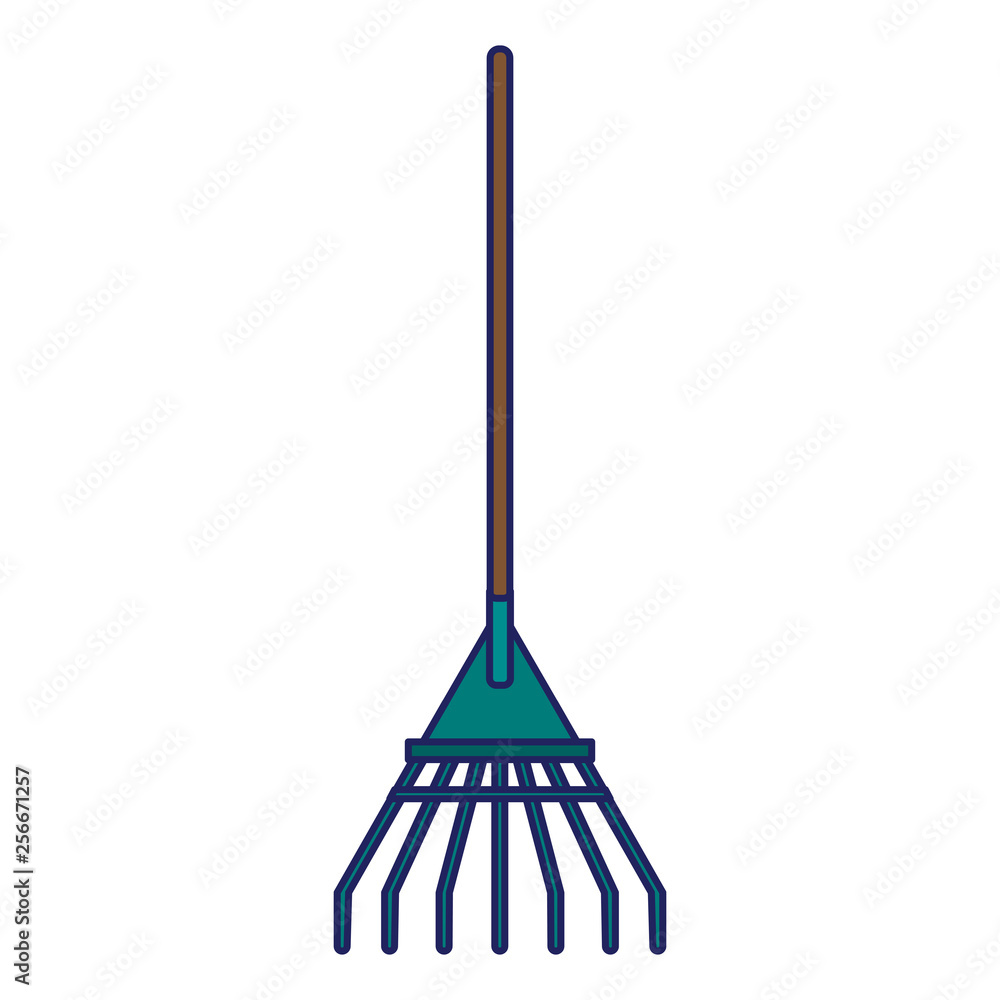 Rake garden tool isolated blue lines Rake garden tool isolated blue lines