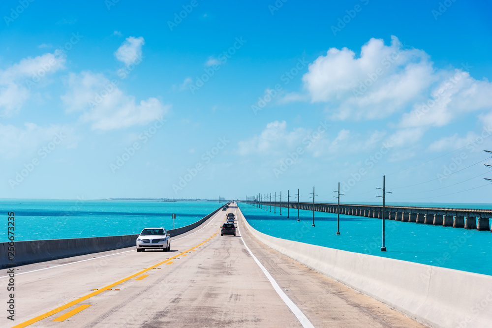 Driving on Seven Miles Bridge on a clear day
