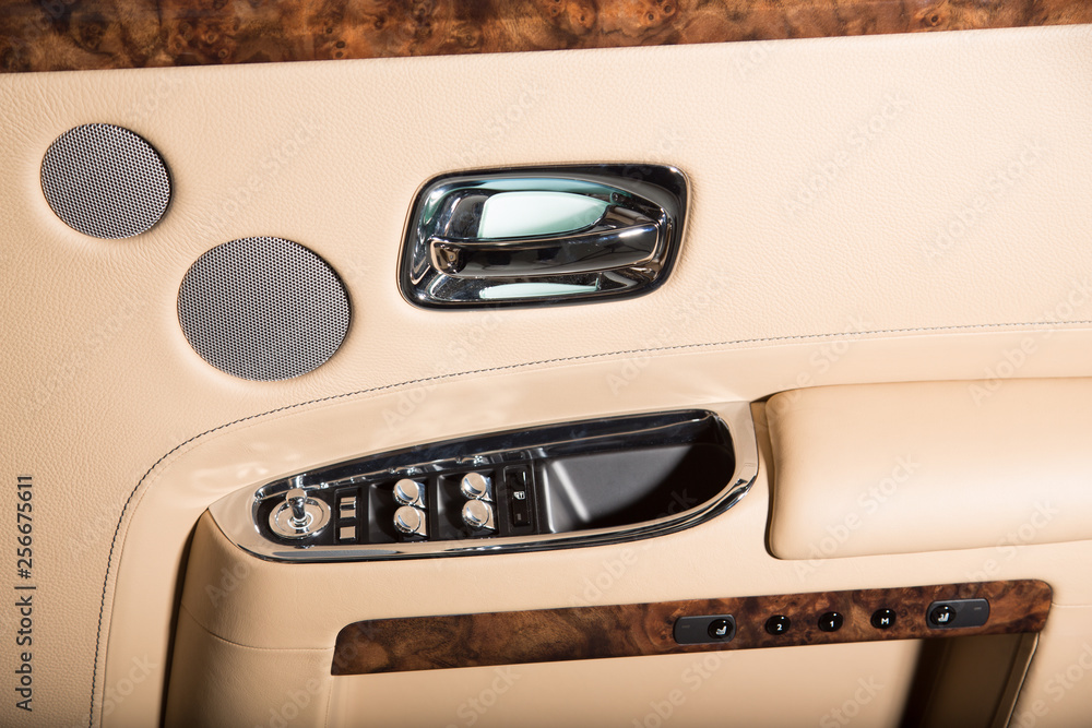 Close up of leather limousine door