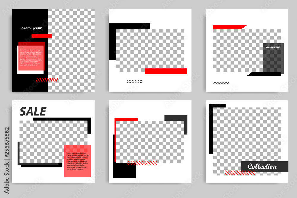 New Set of Editable minimal modern design banner template. Black and red background color with stripe line. Suitable for social media post and web/internet ads. Vector illustration with photo college. New Set of Editable minimal modern design banner template. Black and red background color with stripe line. Suitable for social media post and web/internet ads. Vector illustration with photo college.