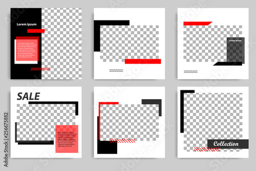 New Set of Editable minimal modern design banner template. Black and red background color with stripe line. Suitable for social media post and web/internet ads. Vector illustration with photo college.