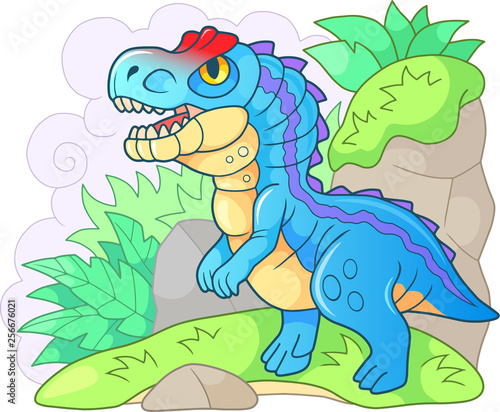 cartoon cute prehistoric dinosaur Allosaurus, funny illustration